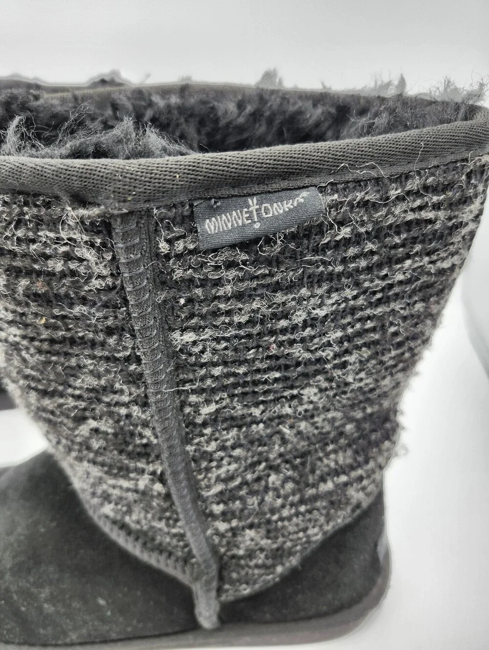 Minnetonka Black Faux Suede & Knit Fur-Lined Winter Boots